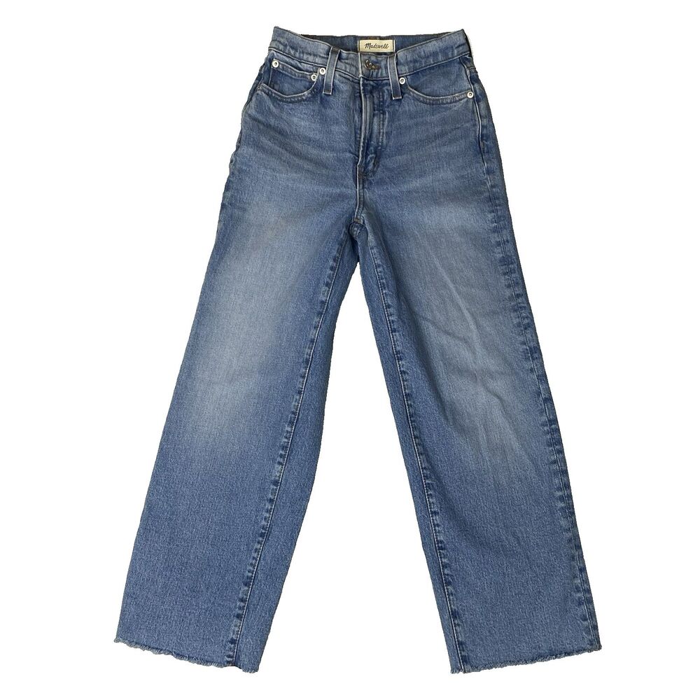 Madewell Perfect Vintage Wide-Leg Crop Jeans Womens 24 Blue Raw Hem High Rise